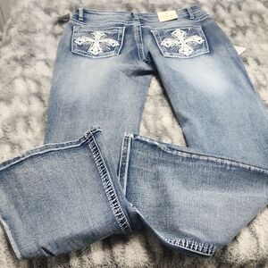 Soho Light Blue Flare Jeans with Embroidered Pockets